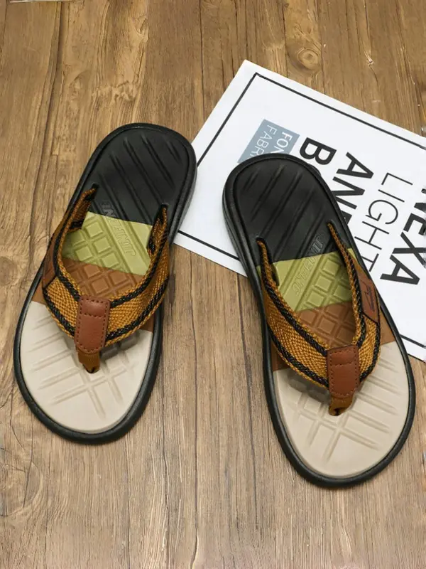 Unisex Trendy Color-block Flip-flops, Casual Comfortable Non-slip Slides for Beach & Casual Outings, Fashionable Slippers for Indoor & Outdoor Wear 0