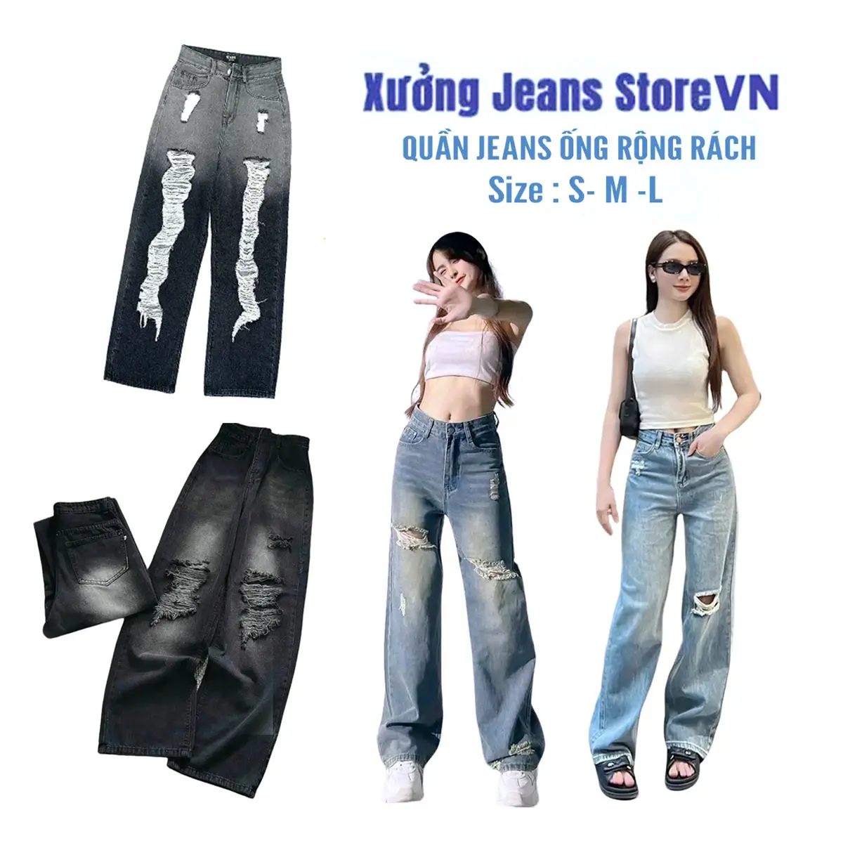 Quần Jean Ống Suông Rộng, Quần Bò Ống Rộng Chất Jeans Cao Cấp Mềm Mịn, Xương jeans storevn,Cạp Cao Trẻ Trung Thời Trang Tôn Dáng Denim,Pants women Ong quansuong