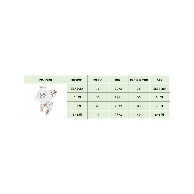 Product Introduction of Baby Girl Fall Outfits Letter Print Crew Neck Long Sleeve Romper Highland Cow Print Long Pants Headband Hat 4Pcs Clothes Set Advised age:0-12 Months 0