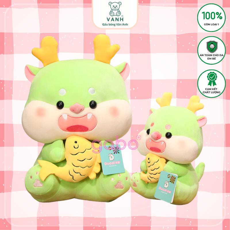 Gấu Bông Rồng Xanh Cầm Cá, Rồng con vô tri quà tặng cute Thú Bông Thú Nhồi Bông Toy Đồ Chơi không Phát Nhạc