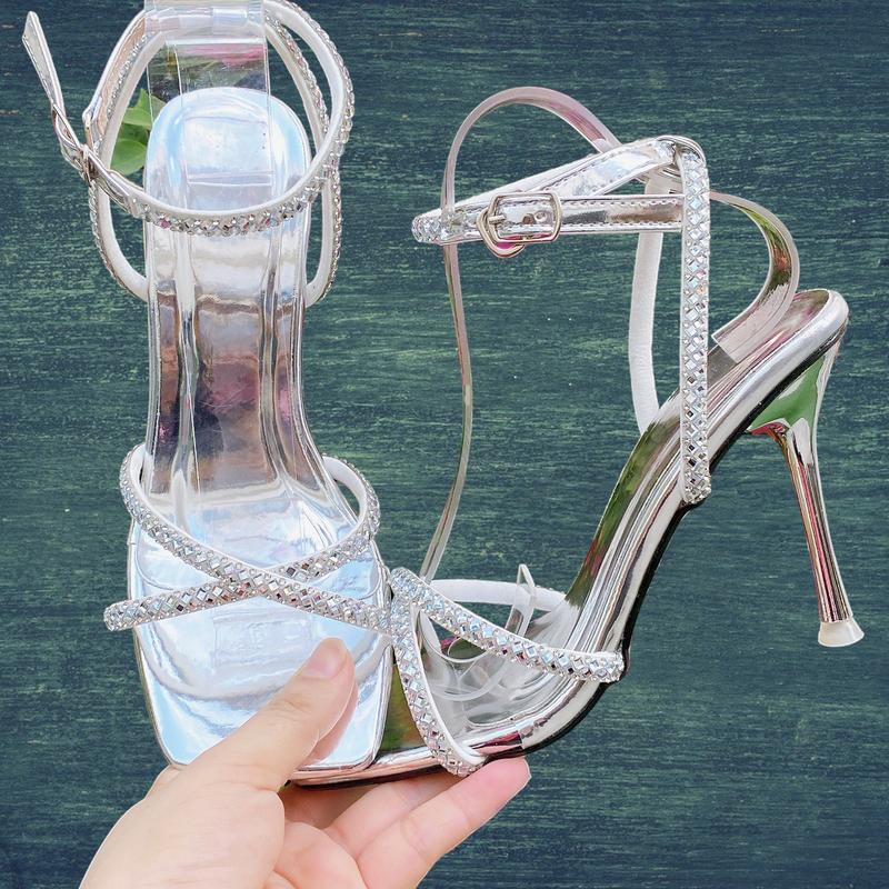 Giày cao gót nữ mũi vuông 9 phân (BẠC) Sandal DéP Shoes