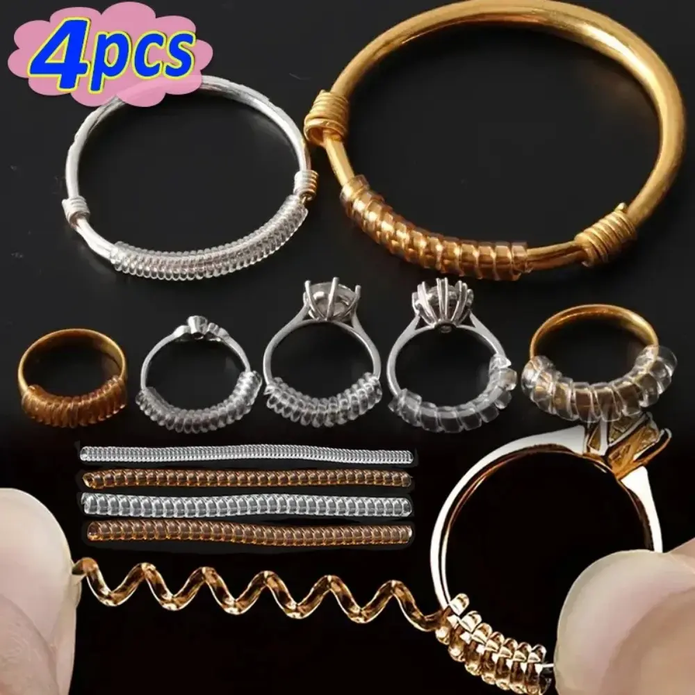 1/4pcs Ring Size Reducer Tools Spiral Spring Based Rings Adjust Invisible Transparent Tightener Resizing Tool