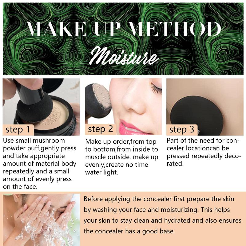 Moisturizing CC Cream with 2 Mushroom Head Powder Brush, 2 Counts/set Natural Long Lasting Makeup Foundation, Facial Makeup Product for Women 2