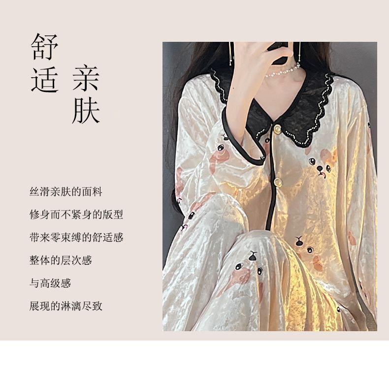 Product Introduction of Bộ Đồ Ngủ Nhung Kim Cương, Cao Cấp, Dành Cho Nữ, Bộ Đồ Mặc Nhà Dài Tay, Phong Cách Pháp Ngọt Ngào Nhung Vàng Mới, Thích Hợp Cho Mùa Xuân, Mùa Thu Và Mùa Đông 27