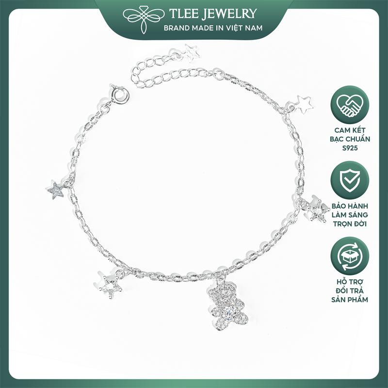 Lắc tay bạc nữ TLEE dây hoa mix charm ngôi sao treo măt gấu đính đá xinh xắn TLEEJEWELRY LT0226