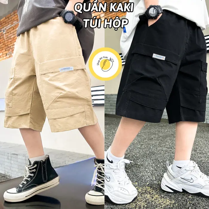 Quần KaKi ngố đùi túi hộp bé trai mềm co dãn cao cấp (15-50kg)