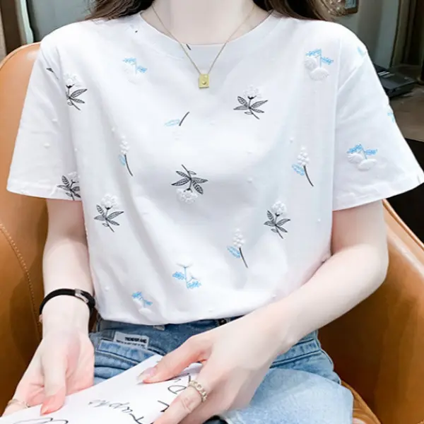 Áo phông nữ cotton tàu thêu ngựa cổ tròn form rộng siêu Hot Áo Thun Ngắn Tay Đeo Vai, Dành Cho Nữ, Phong Cách Mùa Hè, Ins Hợp Xu hướng, Dáng Rộng Rãi Và Mỏng, Ngoại Cỡ, Màu Trắng, Thích Hợp Cho Các Cô Gái Đầy Đặn, Hàng Mới Về Năm 2024, Áo Trên Top Women
