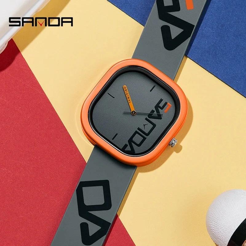 Đồng Hồ Thời Trang Thiết Kế Chính Hãng, SANDA 3203, 2023 Mới, Đồng Hồ Thạch Anh Sang Trọng, Thương Hiệu Silicon, Unisex, Đồng Hồ Đeo Tay Chống Nước, Đơn Giản 2
