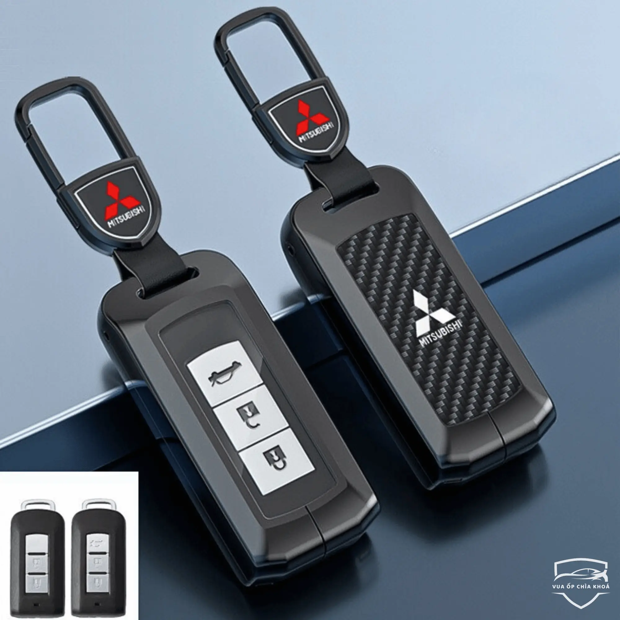 [TẶNG kèm 01 khăn lau xe] Ốp Chìa Khóa xe Mit.su.bishi Xpa.nder, O.utlander, Attra.ge, Mir.age ( 2 nút,  3 nút) hợp kim  sang trọng đẳng cấp
