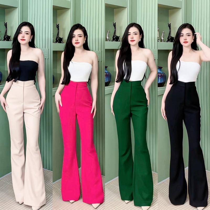 Quần Tây Nữ Dài Ống Loe, Lưng Cao, Khóa kéo nút gài trước, Chất Vải tuyết mưa, Chiều dài 107cm Nga Tây Boutique Women Q20