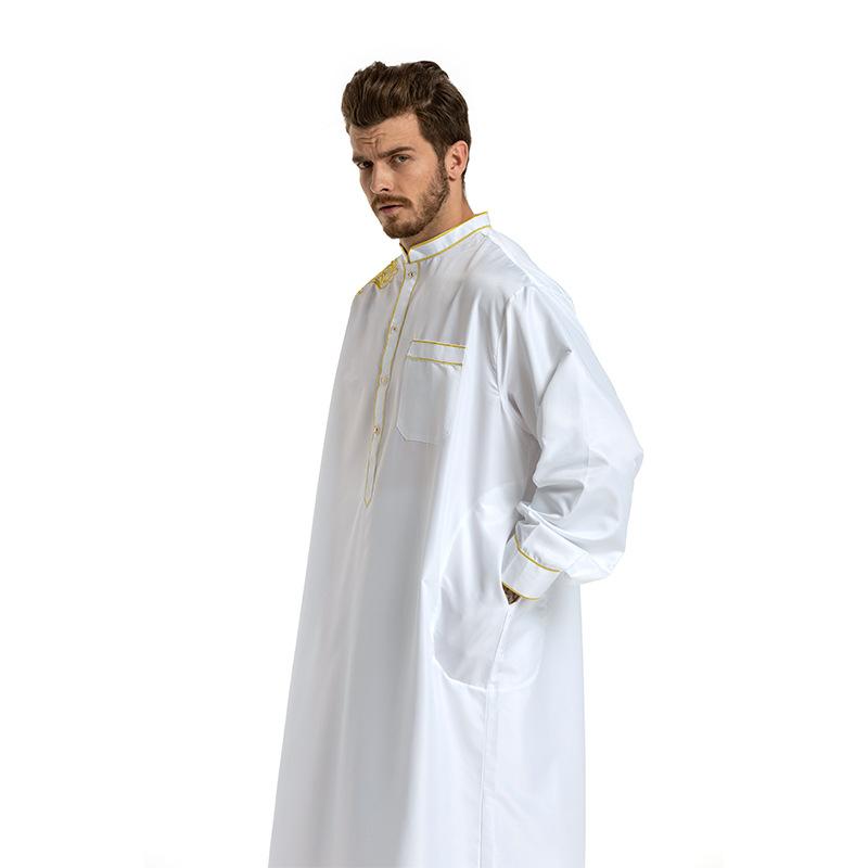Product Introduction of European and American Hot Sale Middle East Muslim Ethnic Embroidery Long Sleeve Loose Stand Collar Robe Men 0006 25