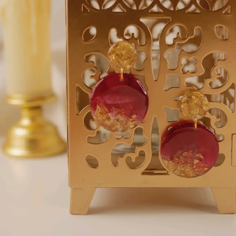 anting resin handmade merah dan gold Elegant 2