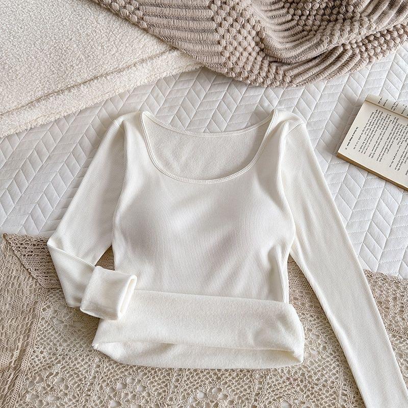 Product Introduction of 6060 #   New Brushed Autumn Winter Long Sleeve T-Shirt Thermal Underwear for Women with Chest Pad Integrated New Cold-Proof Base Layer 6