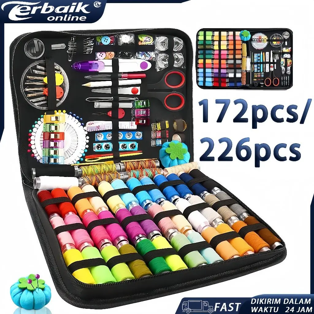 226pcs/172pcs Alat Jahit  Sewing Set with Pouch Aksesoris Jahit Sewing Accessories Kit Peralatan Jahit Kotak Box Alat Menjahit Benang Jarum Peniti Meteran Gunting Baju Kain Pouch Jarum Benang