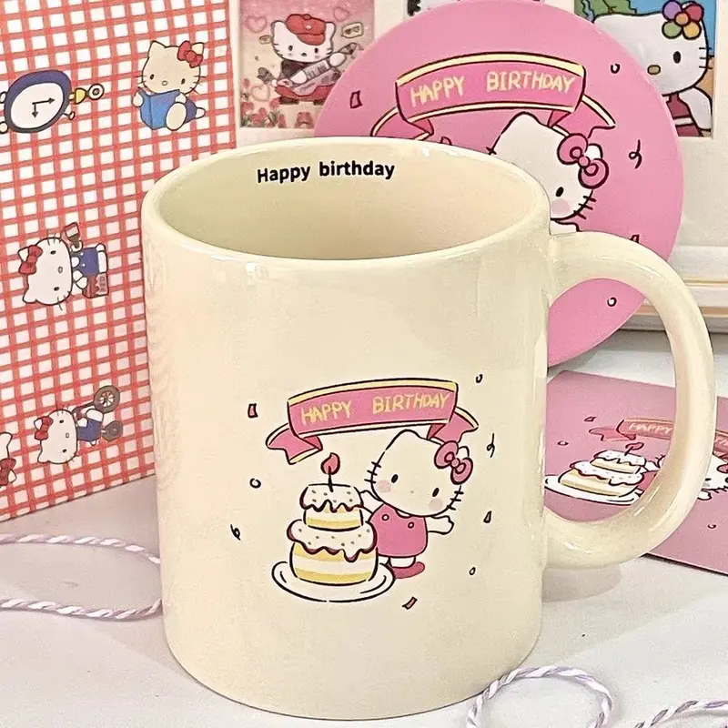 Cốc Đánh Dấu Hello Kitty, Phong Cách Instagram, Ưa Nhìn, Cốc Nước Dễ Thương, Thích Hợp Cho Gia Đình, Phong Cách Cô Gái Trẻ, Cốc Sữa, Có Tay Cầm, Phong Cách Instagram, Cốc Đánh Dấu 0