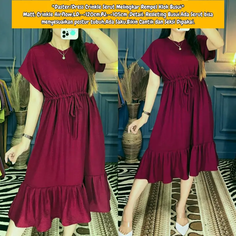Daster Dress Crinkle Serut melingkar Rempel Klok Busui 1