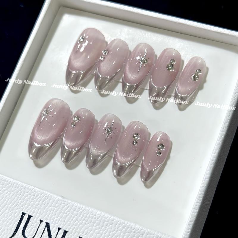 Nailbox Thiết kế Thủ Công Kẻ Đầu Móng Tráng Gương Mắt mèo Ánh Trăng Xinh Làm Nail 314 - Bộ Kit 10 Nail, Keo Mini, Dán Nail Chuyên Dụng, Dũa Mini, Giấy Lau, Cây Tăm Gỡ Nail - Nữ, Women Sơn Gel