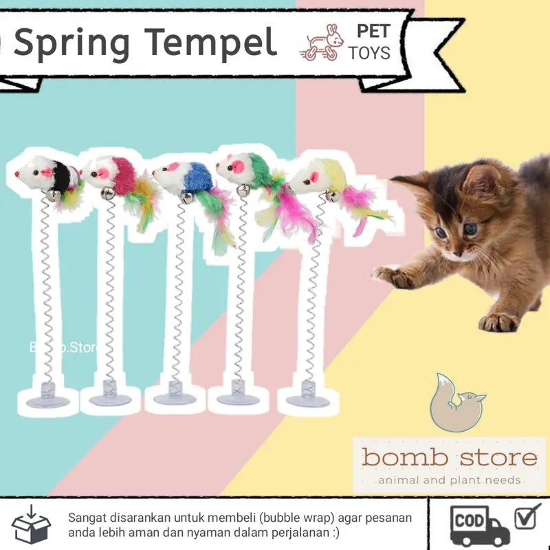Mainan Kucing Lucu Tempel | Spring Lonceng Tikus | Cat Toys 0