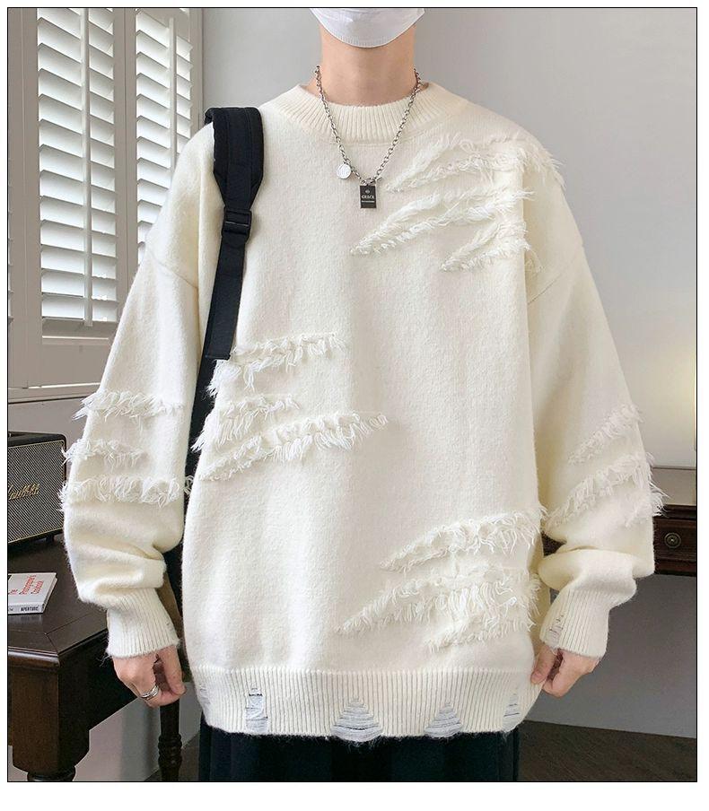 Product Introduction of Personality round Neck Sweater Autumn and Winter Fashion Brand Pu Shuai Loose Sweater Men's Japanese-Style Retro Lazy Sweater Coat Menswear Knitwear Tops Longsleeve Crewneck Beige Plain Lingerie 6