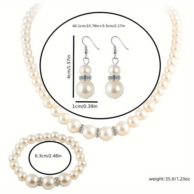 Product Introduction of White Beaded Jewelry Set for Women, Necklace, Earrings, Bracelet, Three-piece Set, Beautiful Wedding Accessories 4