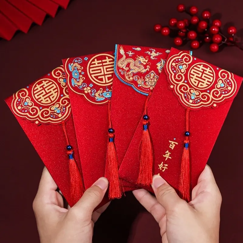 Sét 10 Bao Lì Xì Đỏ Mừng Năm Mới Phong Cách Sang Trọng, Phù Hợp Cho Ngày Tết, ngày Cưới /Quà Tặng 0