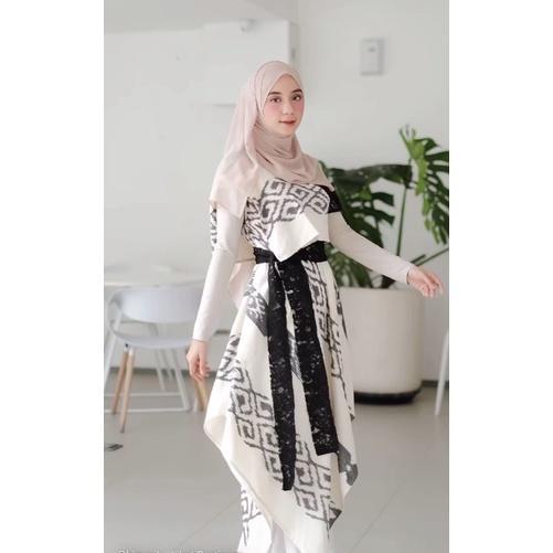 Product Introduction of Dress Couple Tenun Lancip WASTRA ASTANAPrewedding Kondangan Polka Dot Setrip Panjang Wanita Setelan  Pasangan 34