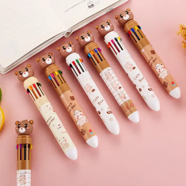 BISA COD S6271 Pulpen Karakter Beruang Lucu /  Bulpen Karakter Teddy Lucu 10 Warna Tinta Stationery Biru Hijau Hitam Merah Pena Pink Kuning Ungu Bolpoin 3