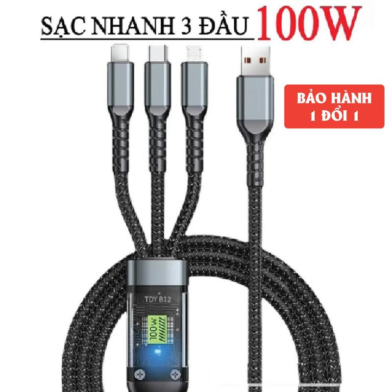 Product Introduction of Cáp Sạc Nhanh 3 Đầu 100W, Dài 1.2m. Dây Sạc 3 Trong 1 Chống Rối. Chống Đứt. Củ sạc 2 cổng, Dây sạc 4 in 1, Cáp sạc 3in1 11