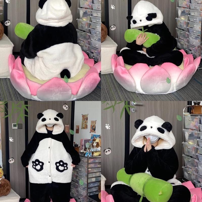 [QC][40-70kg]Áo choàng/Váy/ Bộ liền ngủ lông dài tay GẤU TRÚC mềm mại ấm áp Nữ Women Nhung áo