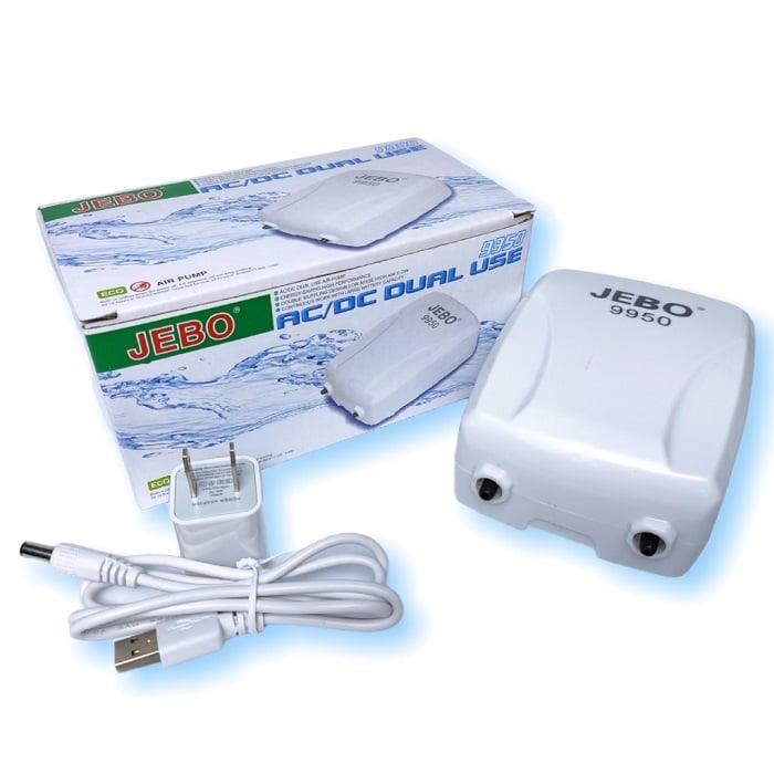 Máy Sủi Khí Oxy 2 Vòi Tích Điện Jebo 9950 cho hồ cá + 1,5 dây và 2 quả sủi