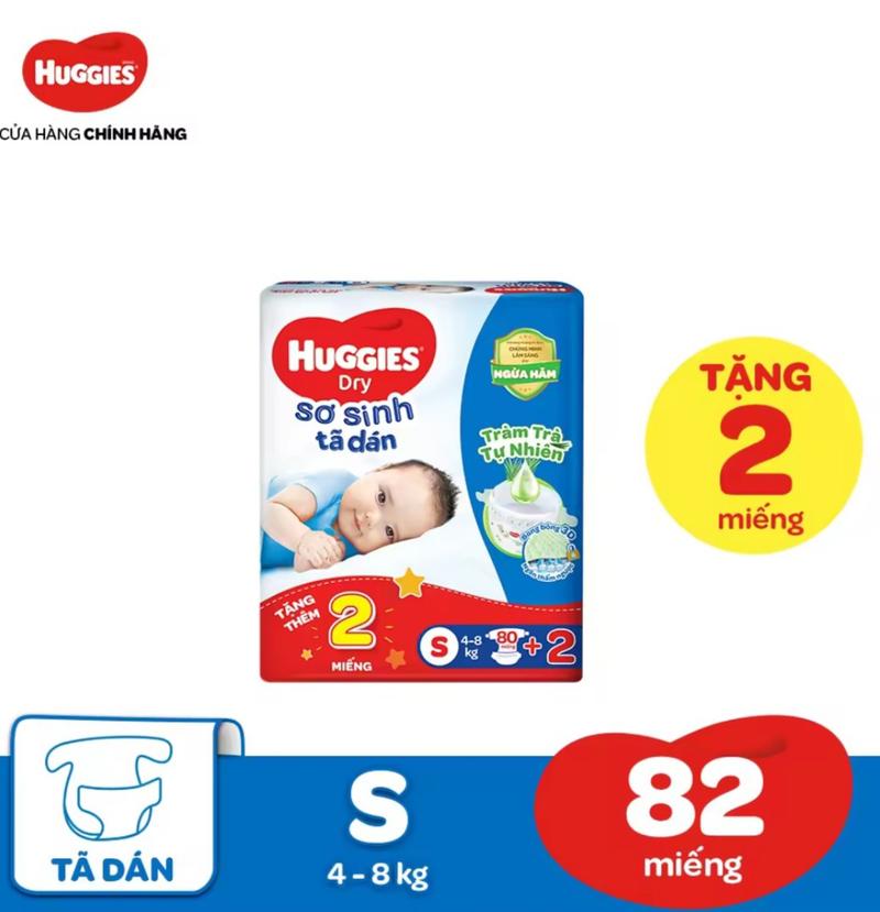 Product Introduction of Huggies tã dán size S80+2 cho bé 4 đến 8 kg Voi , Tết bỉm pun 5