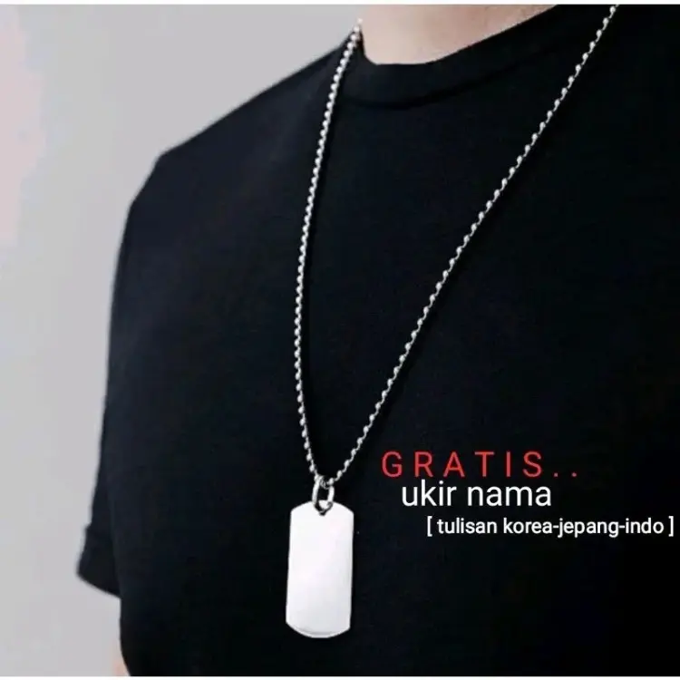 [ BISA UKIR NAMA ] Kalung Titanium Pria Biji Lada ARMY STYLE Anti Karat - COD Putih Silver
