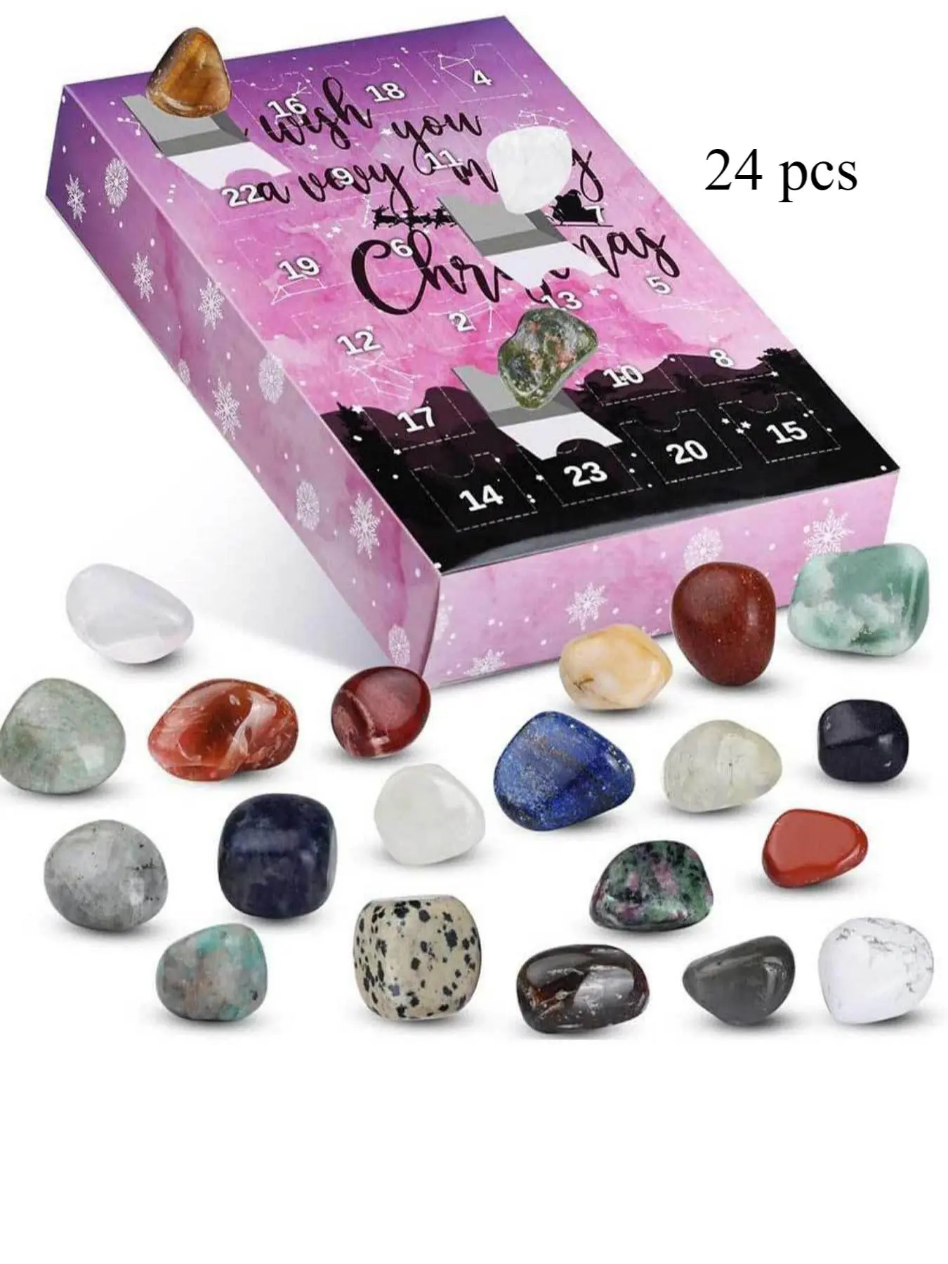 24pcs/set Christmas Themed Stone Advent Calendar, Creative DIY Jewelry Making Kit For Kids & Adults, Best Christmas Gift