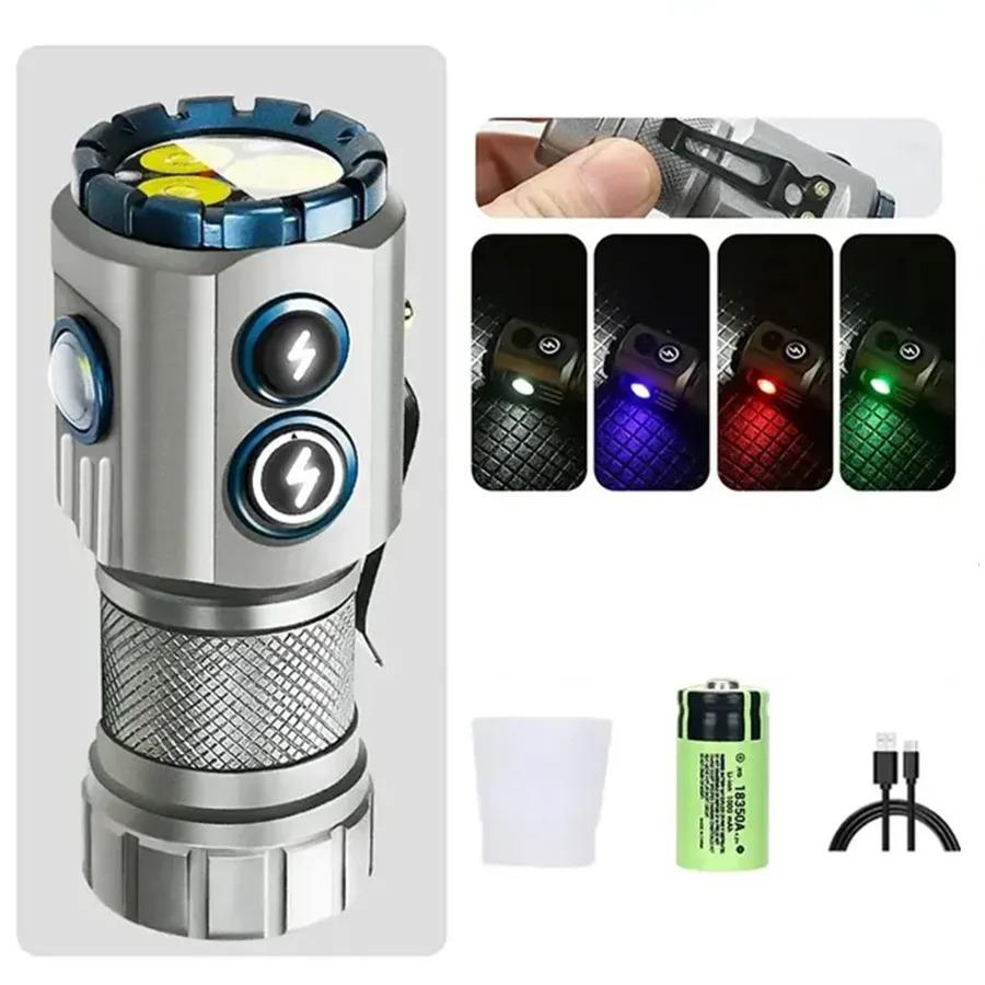 Lampu Suluh LED Mini, Berkuasa, Boleh Dicas Semula, EDC, Lampu Sisi RGB ...