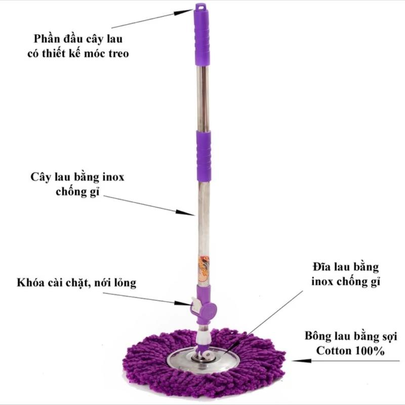 Chổi Lau Nhà Tím Xoay 360 Độ Tiện Lợi Mâm Inox - Mâm Nhựa Bông Lau Dày Siêu Thấm Hút Lau Sạch Bụi Bẩn