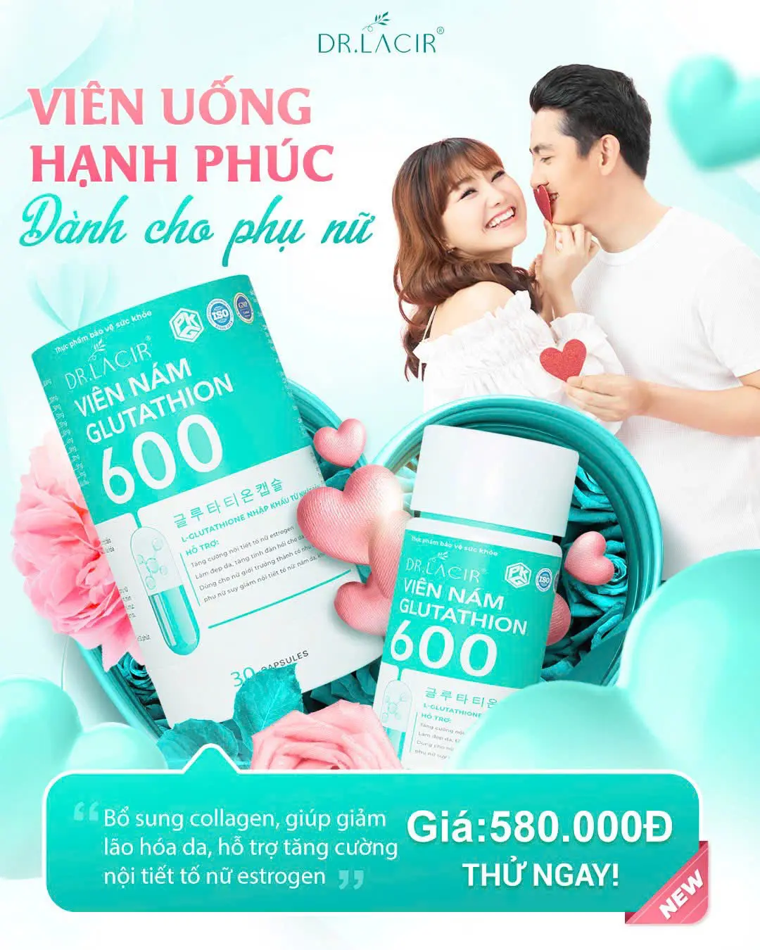 [Htrang x MP Thanh Chuyên] GLUTATHION 600, viên nám hỗ trợ trắng da, mờ thâm nám, cải thiện nội tiết tố nữ.