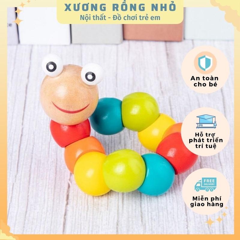 Đồ Chơi Con Sâu Gỗ - Uốn Dẻo - Nhiều Màu Sắc, đồ chơi gỗ phát triển trí tuệ, giáo cụ montessori, Xương Rồng Nhỏ 0