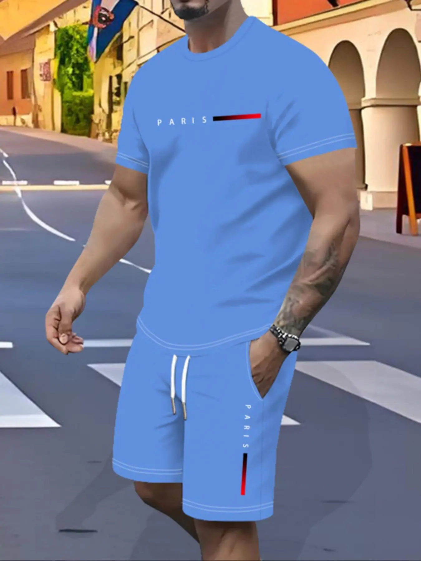 Men's Regular Fit Letter Print Short Sleeve Tee & Pocket Shorts Set, Casual Round Neck T-shirt & Track Shorts, Summer Clothes Set for Men