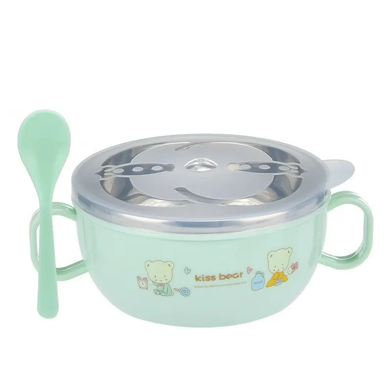 ( TẶNG KÈM THÌA )Bát ăn inox voi cách nhiệt cho bé kèm nắp và thìa tan toàn tiện lợi cho bé kem yêu bát  ăn bát  thìa  ăn  dặm  cho  bé 5