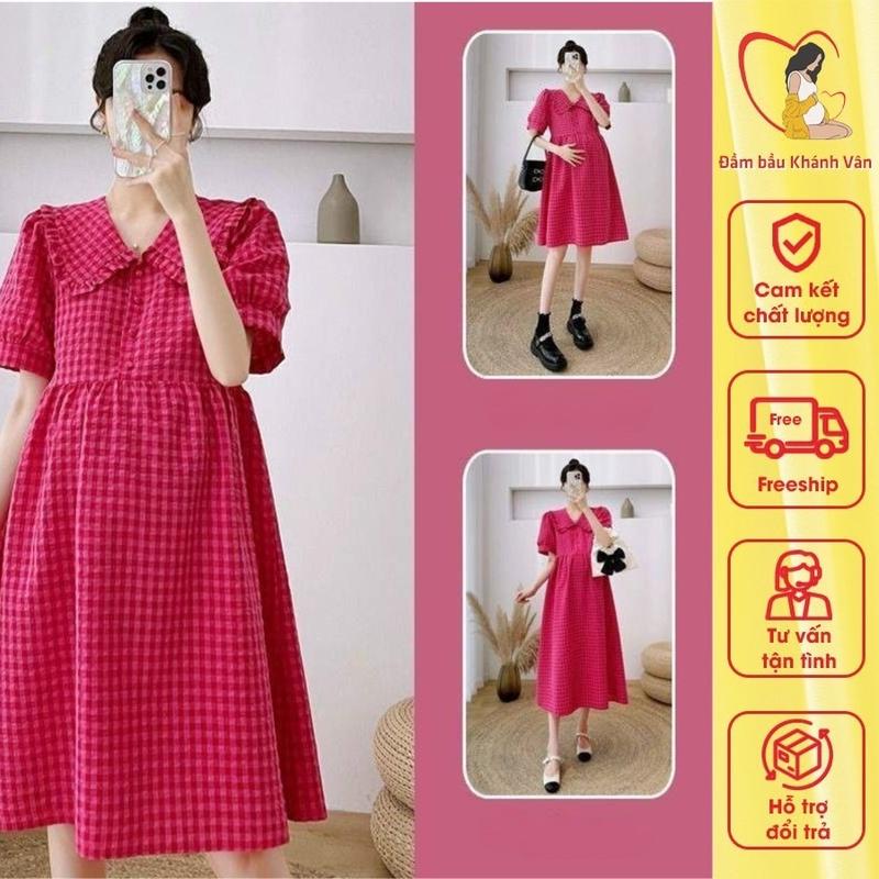 Đầm bầu váy bầu công sở cộc tay mùa hè cổ bèo kẻ caro dáng babydoll đẹp sang trọng đầm bầu xinh thời trang đầm bầu dáng dài đỏ đính đá váy cho đậu xanh đính nơ váy cho đầm bầu đỏ khóa kéo đầm chữ
