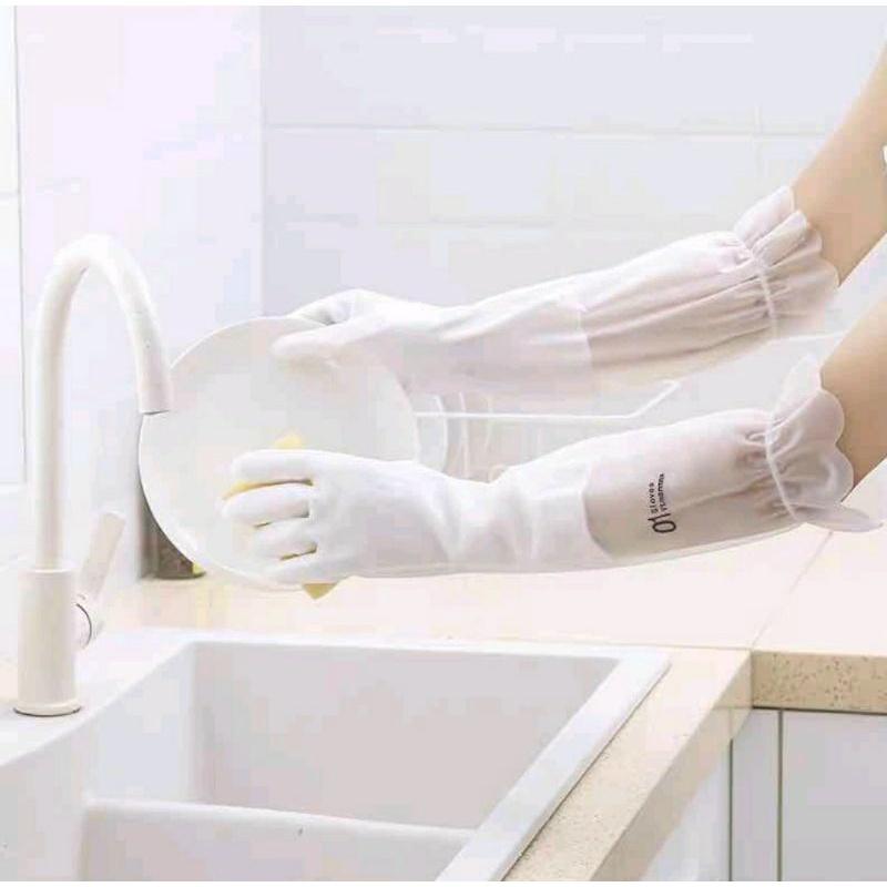 Găng tay cao su lót nỉ siêu dai, siêu bền loại dài - Có chun chống tụi Đồng Rửa Bát vật liệu pvc bền