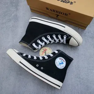 Sepatu sekolah warior hitam putih size 31-43 tinggi pendek nyaman di pakai tidak licin santai cod Black Casual Shoes Sneakers Karet Warrior