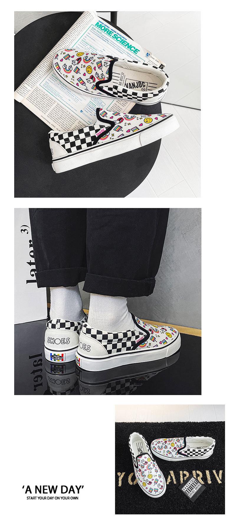Product Introduction of 2024 Autumn New Breathable Slip-on Lofter Canvas Shoes Women's Plaid Cartoon Mario Pattern Plaid Sneakers 11