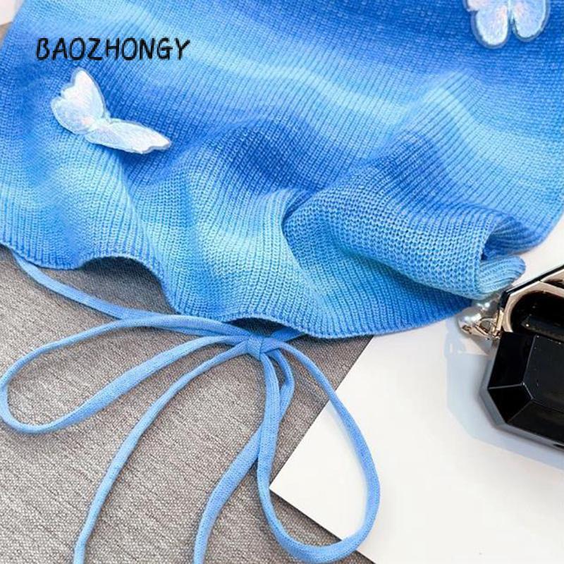 Áo Dệt Kim Hình Bướm 3D, Dành Cho Nữ, ngắn Tay, Cổ Vuông, Màu Tương Phản, Dáng Ôm, Áo Phông, Quần Áo Thẩm Mỹ 3