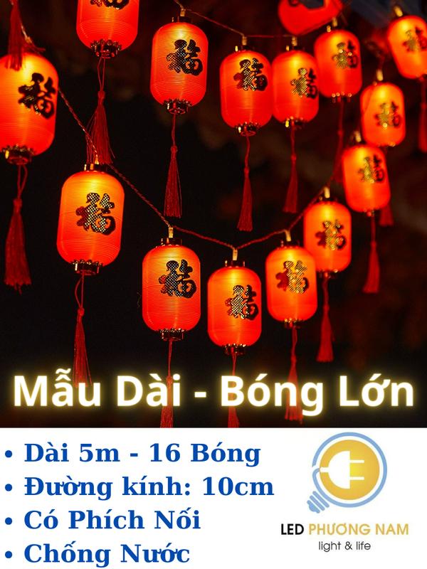 Lồng Đèn Led Đỏ Trang Trí Lễ Tết Dài 5m - 16 bóng lớn