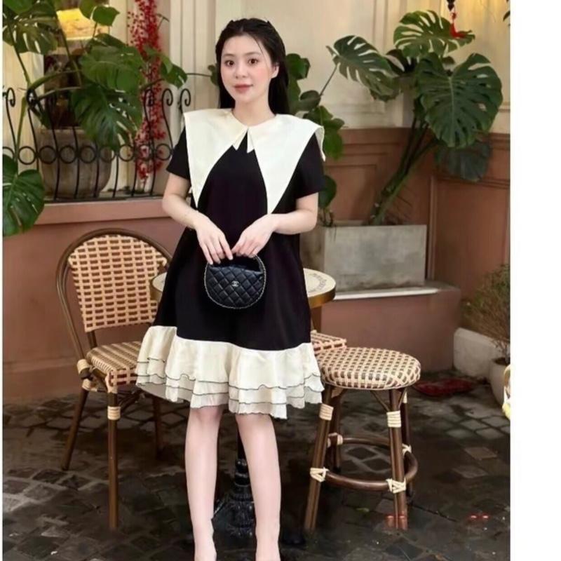 váy bầu Đầm bầu babydoll thiết kế Xuông Chân Phối Bèo Cực Xinh Tiểu Thư Chất Tuyết Mưa Phối Tơ Nữ Women Dress