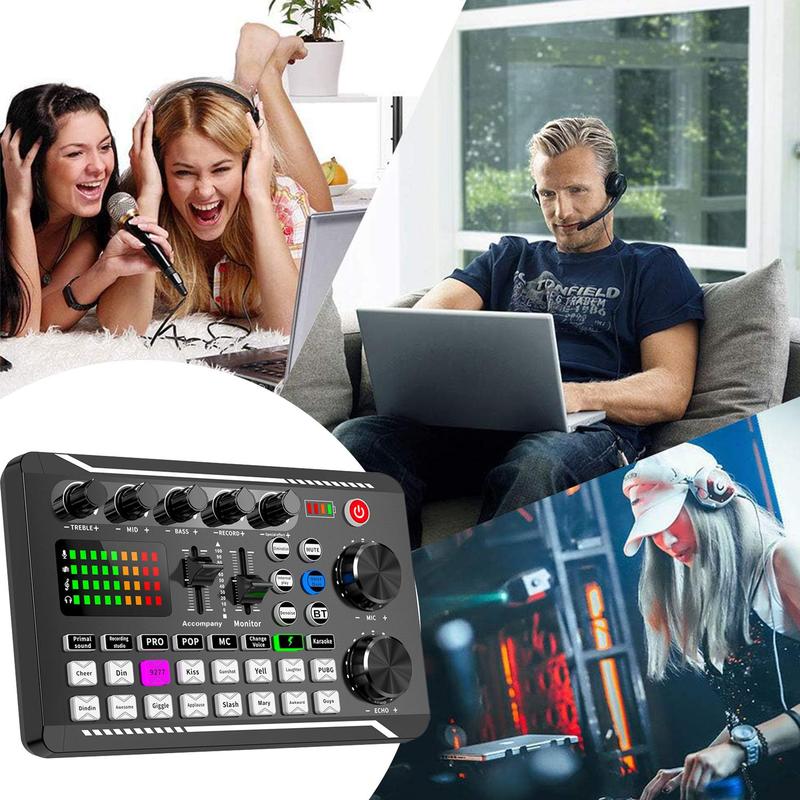 F998 Live Sound Card, USB Rechargeable Live Sound Card Audio Mixer, Sound Card for Live Streaming, DJ Music Mixer for Live Streaming/Gaming 5