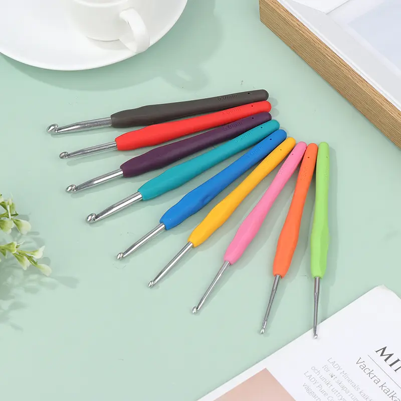 1 2.0-6.0Mm, đan tay, cầu vồng, tay cầm mềm, móc, tay cầm cao su, sợi thủ công, dụng cụ may, kim đan