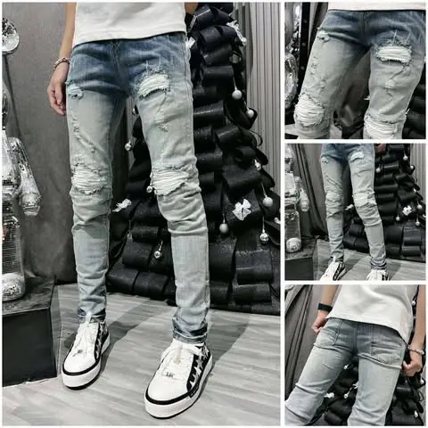 Quần dài nam xanh vá vải trắng TA6