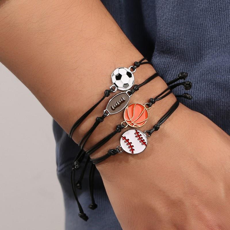 Creative Soccer Baseball Volleyball Charms Bracelets Women Men Adjustable Braided Rope Bracelet Sport Souvenir Bangle Jewelry 3